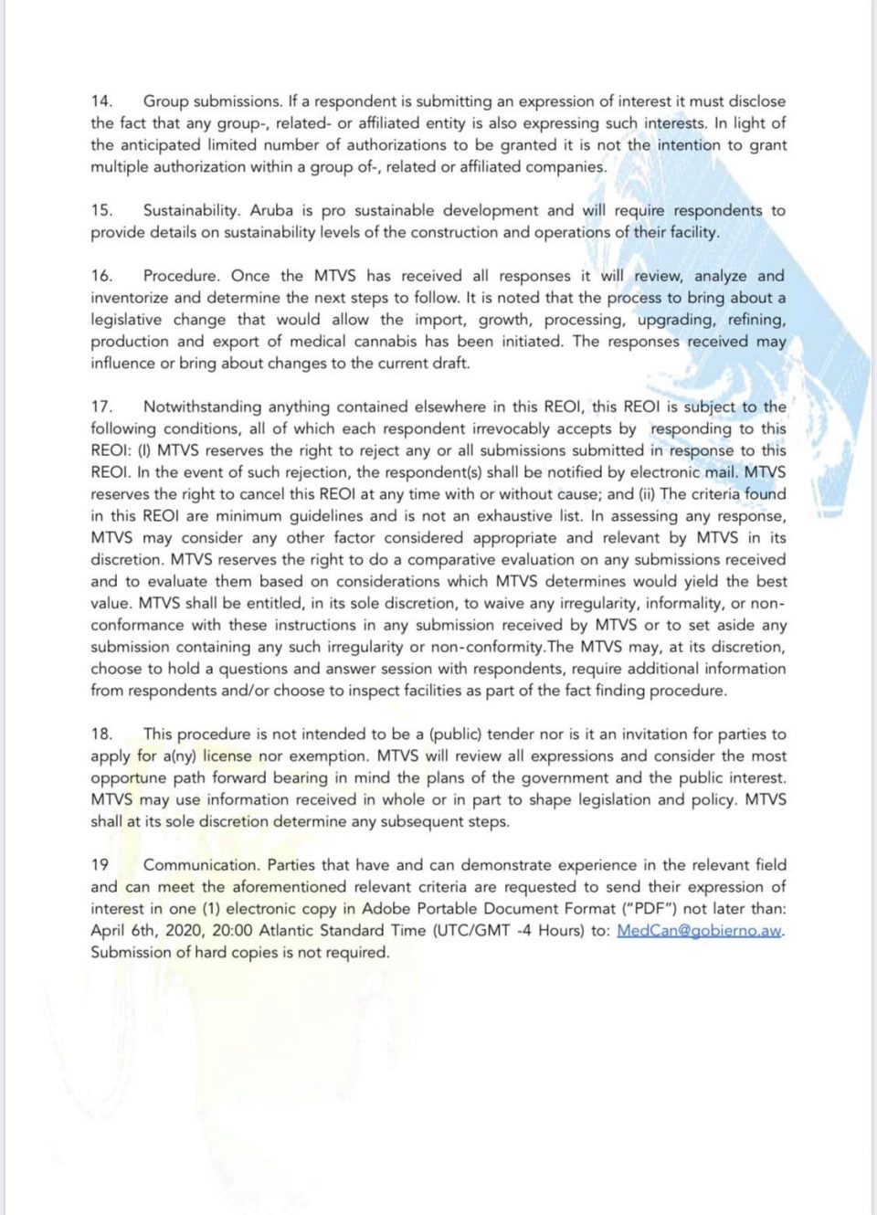 E fecha pa haci solicitud di expresion di interes pa cu Cannabis Medicinal na Aruba a wordo extendi