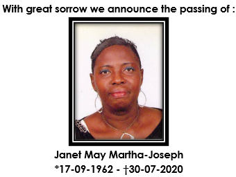Annuncio di Morto: A fayece Janet May Martha-Joseph