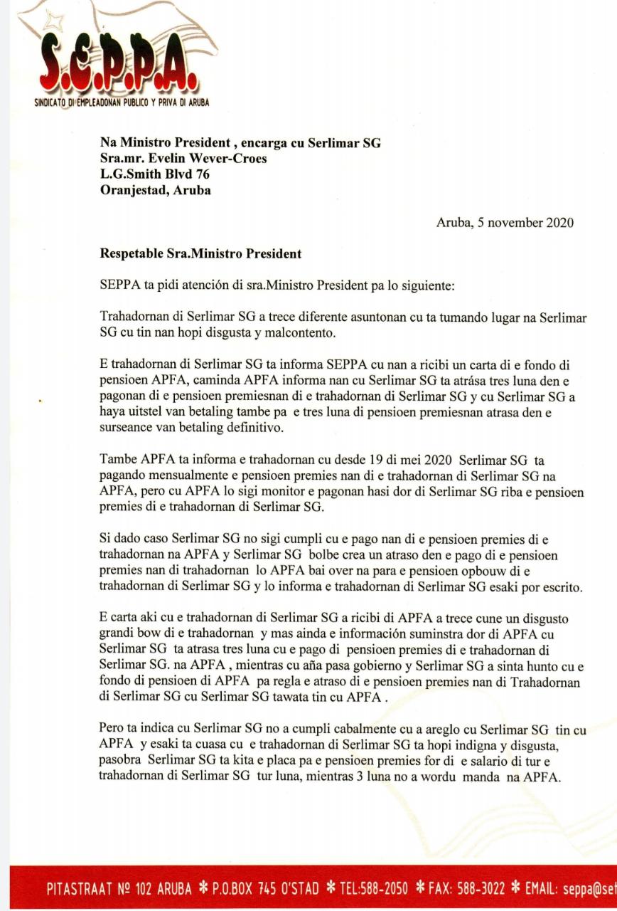 Otro Bom Cla Pa Rementa Na Serlimar: Director Anko Koopmans No A Paga Prima Di Pensioen Di Empleadonan 160 Sepa Y Apfa 1