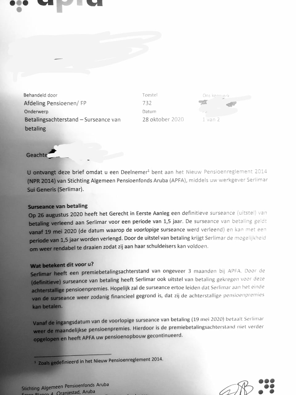 Otro Bom Cla Pa Rementa Na Serlimar: Director Anko Koopmans No A Paga Prima Di Pensioen Di Empleadonan 161 Sepa Y Apfa 2