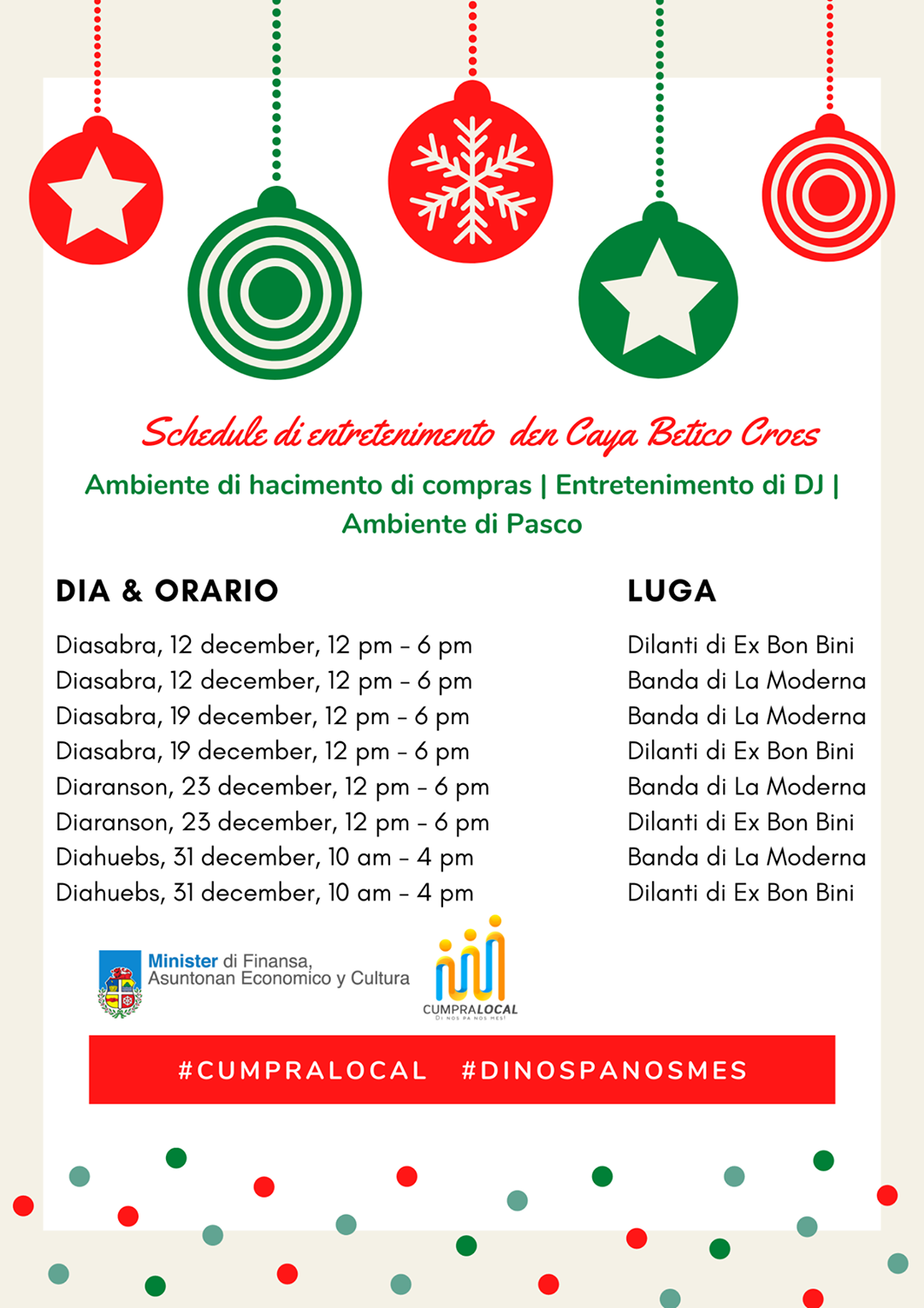 Schedule Entretenimento Den Caya Betico Croes Cumpra Local