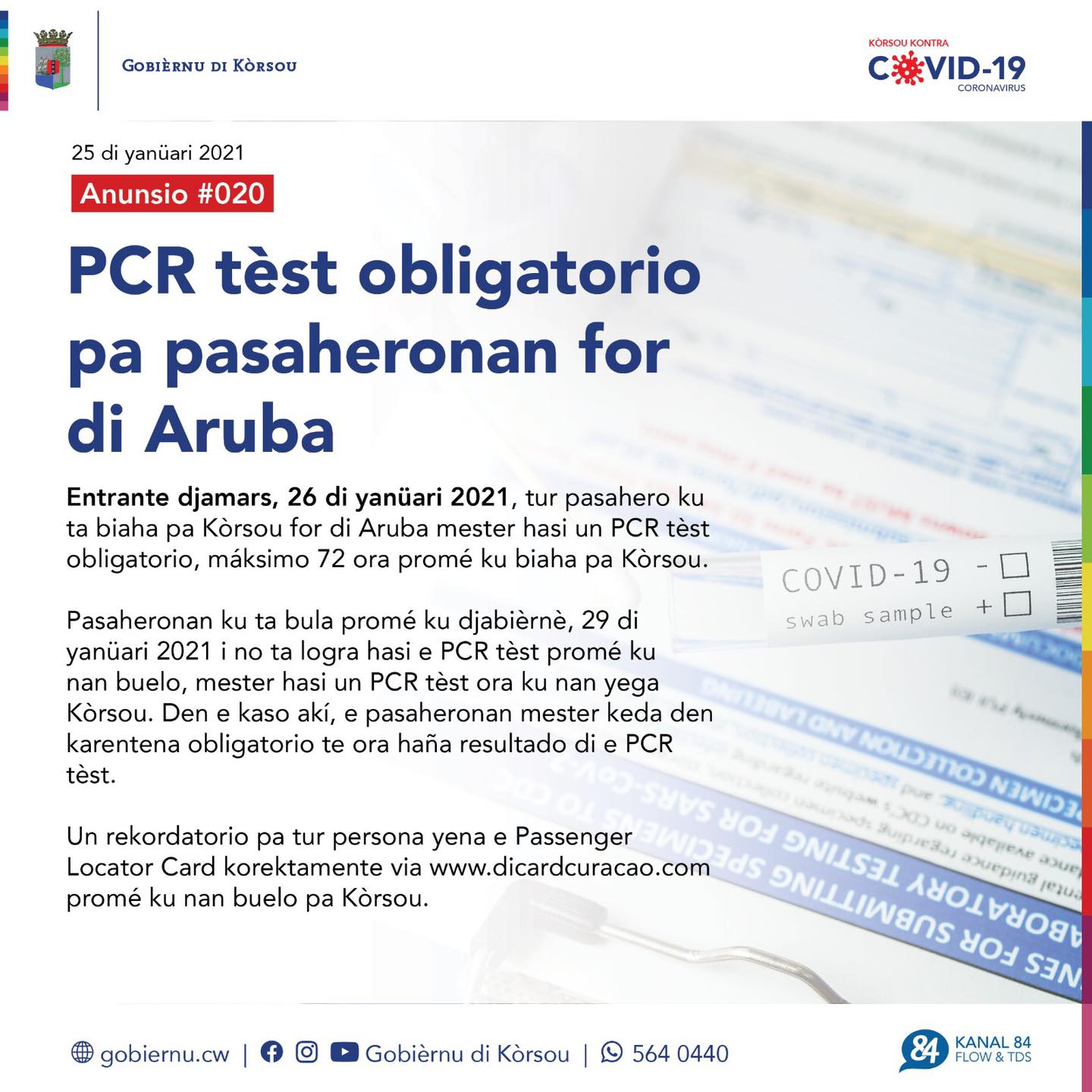 Tur Pasahero Ku Ta Biaha Pa Kòrsou For Di Aruba Mester Hasi Un Pcr Tèst Obligatorio 160 142836489 3671270656292119 8234928380569672577 O