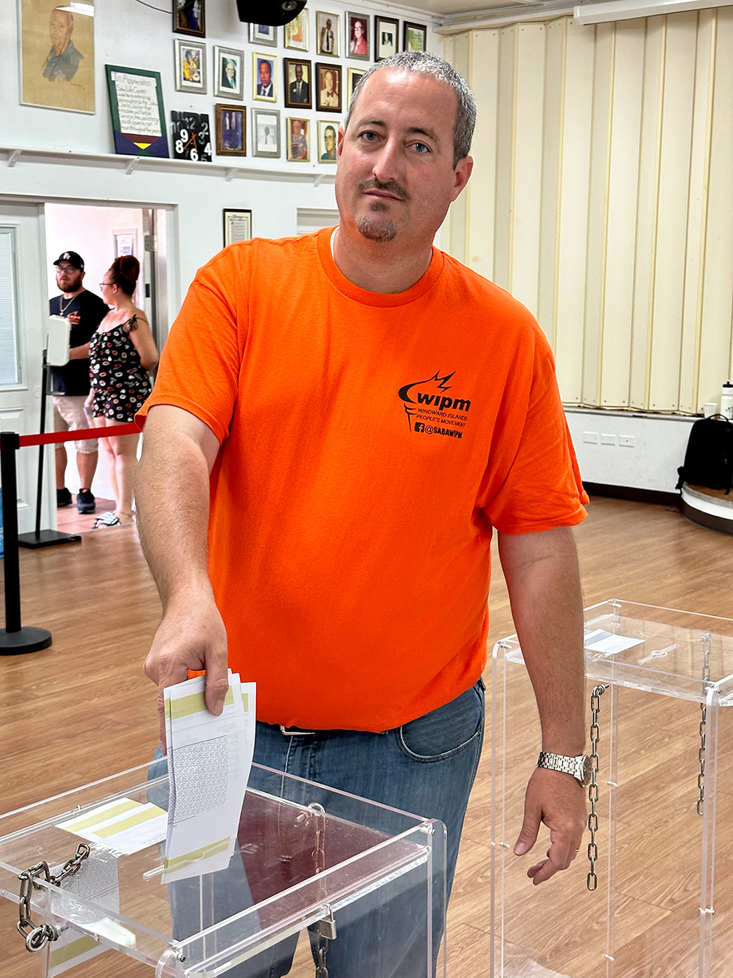 Bruce Zagers Of Wipm Casts Vote At Polling Station Windwardside