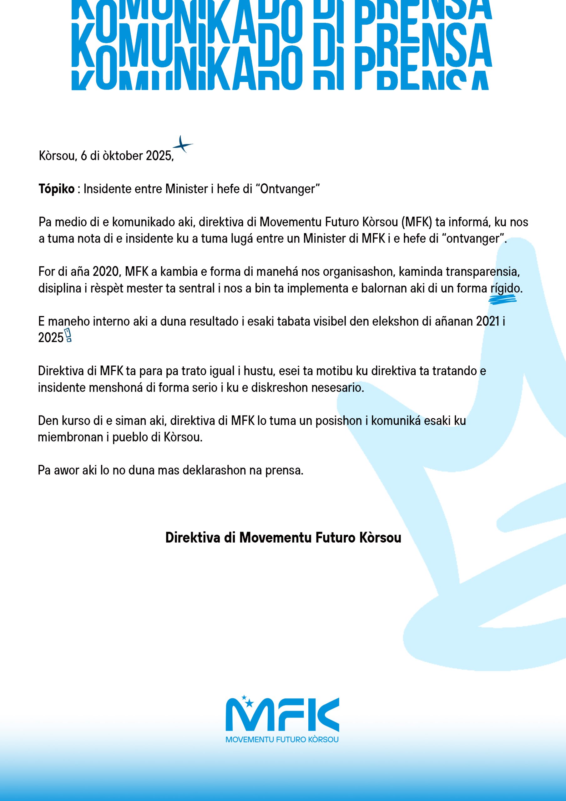 Komunikado Di Prensa Insidente Minister Mfk I Hefe Ontvanger Scaled
