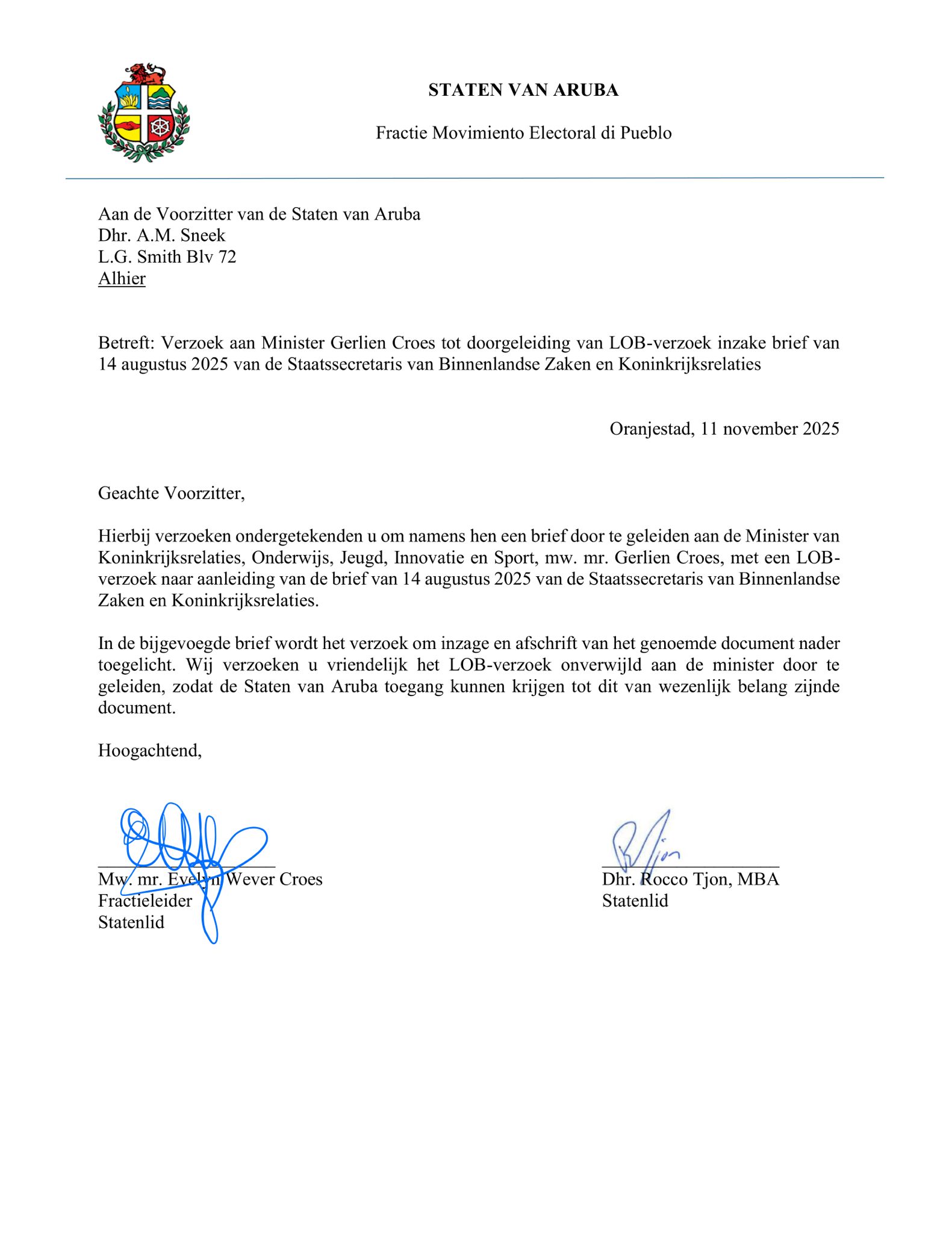 Parlamentarionan Wever-Croes Y Tjon Ta Entrega Un “Lob-Verzoek” Pa Falta Di Transparencia Di Gobierno 161 Whatsapp Image 2025 11 14 At 1.45.23 Pm