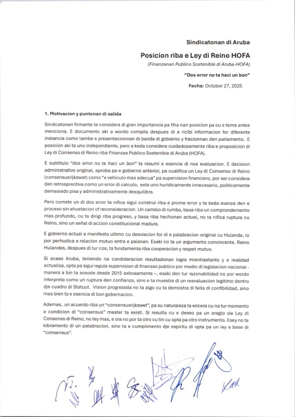 De Hofa-Wet Is Een Klap Voor Aruba Status Aparte En Democratie 181 Pag 1 Posicion Sindicatonan