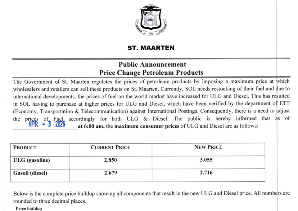 Prijs Gasolin St Maarten