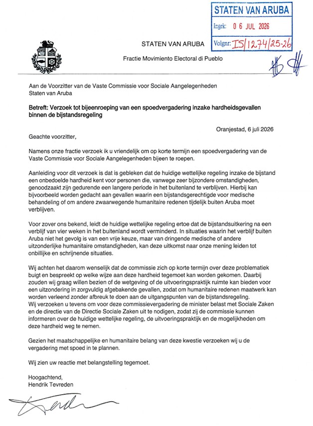 Hendrik Tevreden (Mep) Solicita Una Reunión De Urgencia Sobre La Ley De Asistencia Social En Casos De Permanencia Fuera De Aruba Por Razones Humanitarias 160 Hendrik Tevreden Mep Solicita Una Reunion De Urgencia Sobre La Ley De Asistencia Social En Casos De Permanencia Fuera De Aruba Por Razones Humanitarias