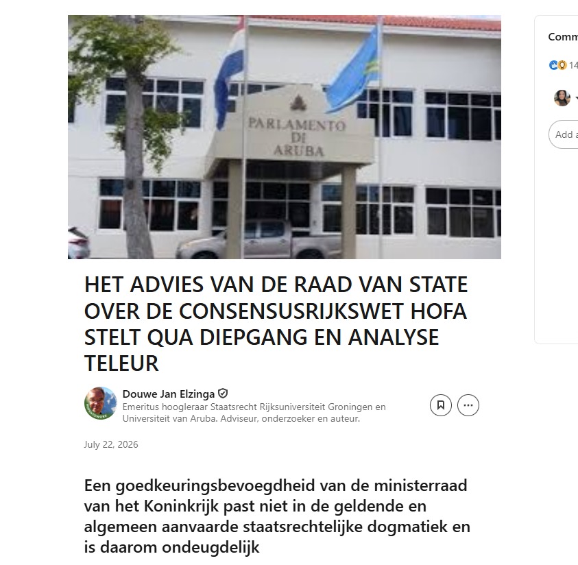Opinion Tocante Consensusrijkswet Hofa Ta Laga Di Desea Den Profundidad Y Analisis Real Di Loke Ta E Preocupacionnan Y E Derecho Di Aruba Mes 2