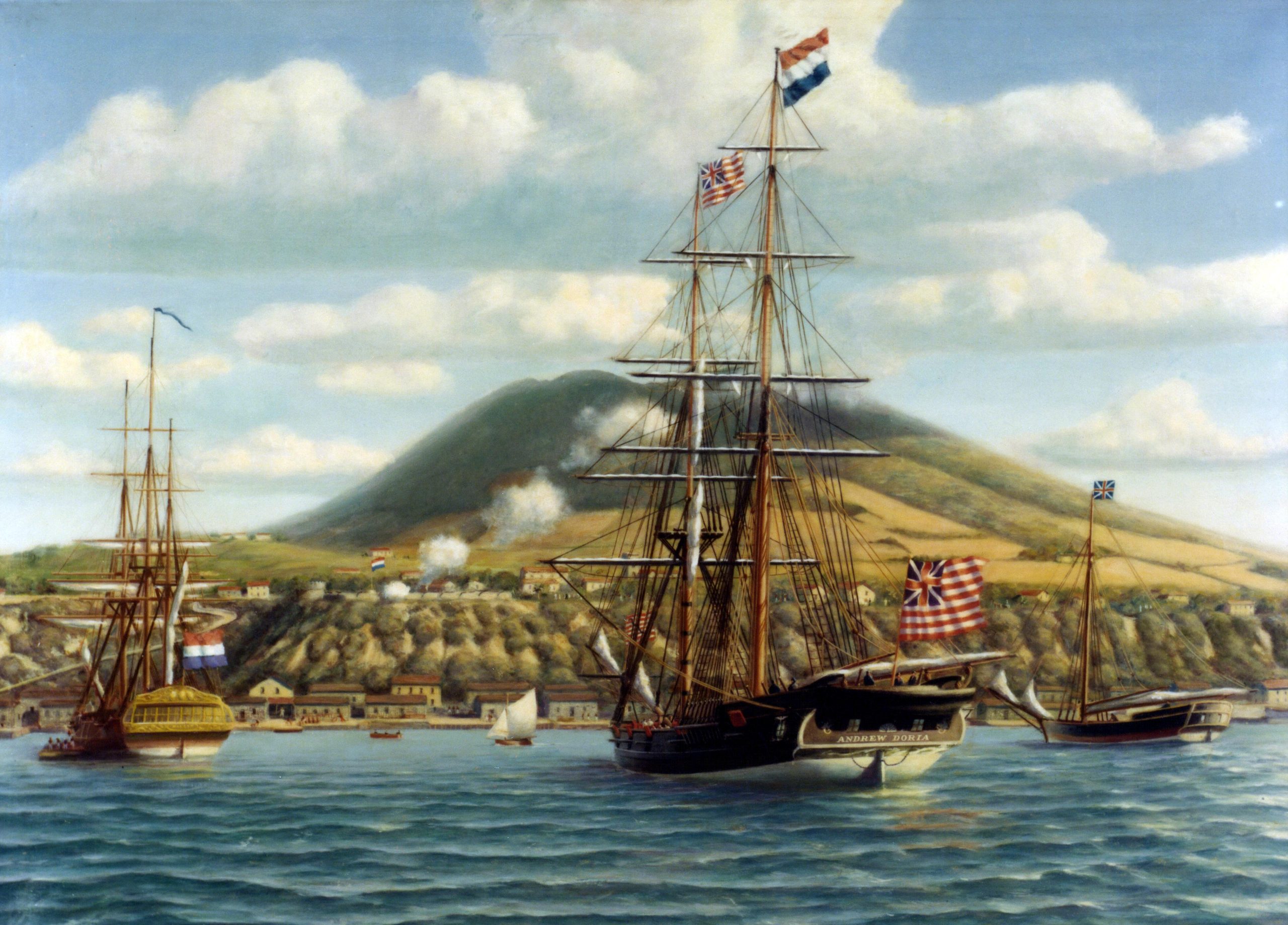 Statia Day 2026 Ta Marca 250 Aña Di E Prome Saludo Na Merca 160 Andrew Doria Receiving The First Salute At St. Eustatius On 16 November 1776 Scaled